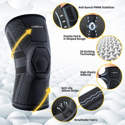 CAMBIVO 2X Knee Brace Men Women, Knee Support with PMMA Side Stabilizers and Patella Pad, Knee Support for Meniscus Tear, Arthritis, ACL, Joint Pain, Sports