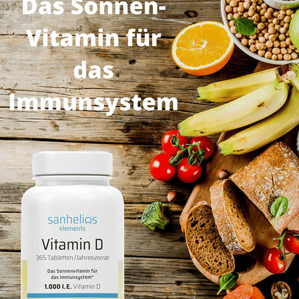 Sanhelios Sunshine Vitamin D - 1000 IU Vitamin D3 - Supports bones, teeth, muscles, and the immune system* - 365 microtablets - Only premium ingredients - Made and tested in Germany