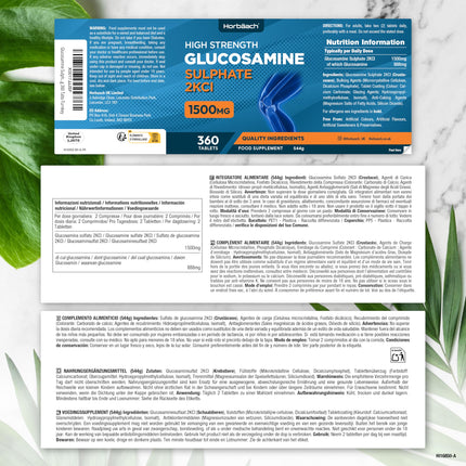 Glucosamine Sulfate 1500mg 2KCl | Glucosamine Sulfate | 360 High-Dose Tablets | Glucosamine Sulphate | from Horbaach
