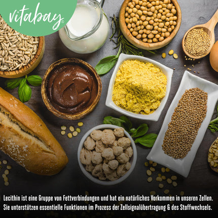 Vitabay Lecithin 1200 mg | 120 vegan soy lecithin softgels | Soy lecithin with phosphatidylcholine | Purely organic &amp; non-GMO | Breastfeeding vitamins with vitamin E | L. powder alternative