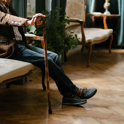 Walking stick for men and women Bend 89-92 cm - Handmade wooden walking stick with non-slip rubber