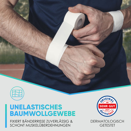Health Press® Sports Tape - 12 Tape Rolls (3.8cm x 10m) - White Sports Tape - Tearable Professional Sports Tape - Sports Tape Bandage for all Sports