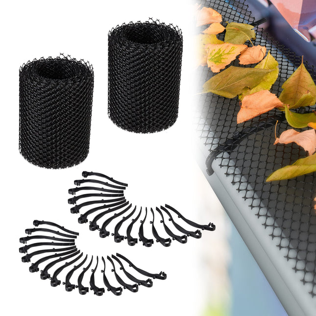 Relaxdays Gutter Leaf Guards, Set of 2, 6 m x 15 cm each, Plastic Leaf Catcher, 12 m Leaf Guard Grate, Black