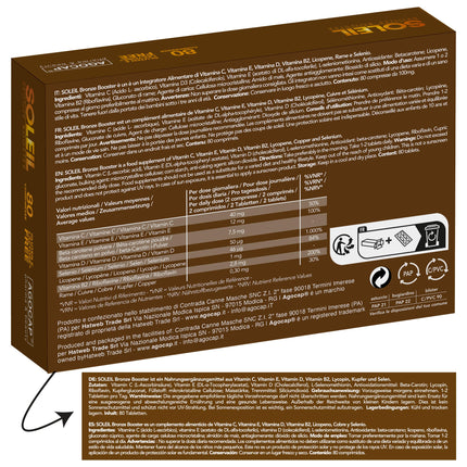 SOLEIL, Tanning Capsules with Beta Carotene for Natural Tan – 2 in 1 Self-Tanner – Effective Sun Protection with High Dose Beta Carotene – with Vitamins C, E, D, Selenium and Copper – 80 Tablets