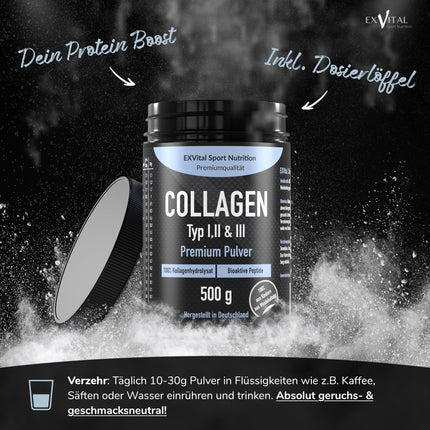 Collagen Powder 500 grams - Bioactive Collagen Hydrolysate Peptides, Protein Powder - Tasteless, Collagen Type 1, 2 &amp; 3 Lift Drink, high dosage