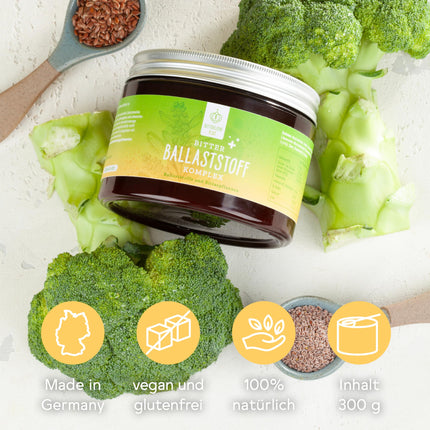 BitterLiebe Fiber Powder - Mix of psyllium husks, inulin (prebiotics), flaxseed &amp; apple fiber - high-dose multi-fiber complex for normal digestion &amp; intestinal balance*