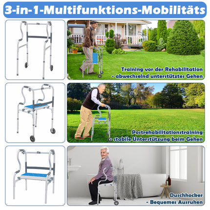 Froadp walking aid for seniors, walking frame made of aluminum, easy to adjust the height, walking aids with 2 swivel castors, non-slip, stable, walking frame, rollator, narrow for home, standing aid, ergonomic handle