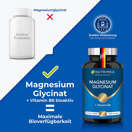Magnesium Glycinate + Vitamin B6 | Optimal Bioavailability | 1.5 Month Supply | 90 Capsules High Dose Magnesium Citrate + Bisglycinate NO Additives Relaxation Sleep Muscles Nerves Anti Stress
