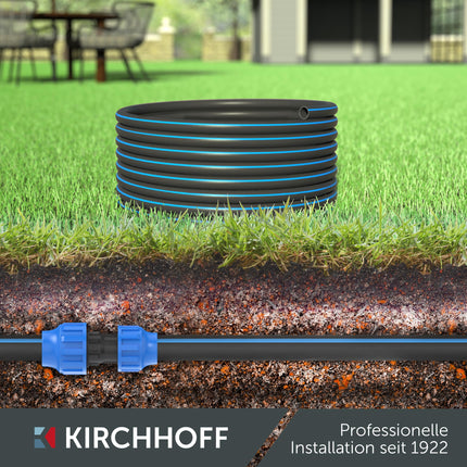 Kirchhoff water pipe for garden irrigation 25 mm x 12.5 m | PE pipe for sprinkler system | HDPE connecting pipe | DVGW | Drinking water pipe | Made in EU