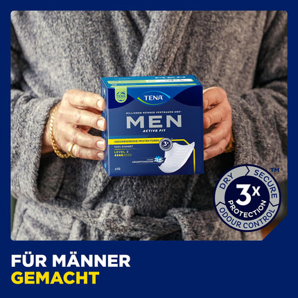 TENA MEN Absorbent Protectors, Level 2 - 60 pads in a monthly pack (6 x 10), individually wrapped - Men's sanitary pads for moderate urine loss and incontinence