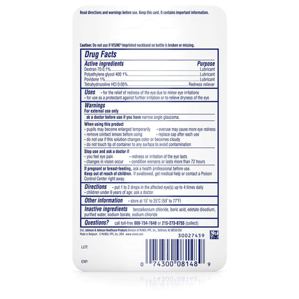 Visine Redness Relief Irritation Eye Drops Advanced Lubricant, 0.28 fl oz