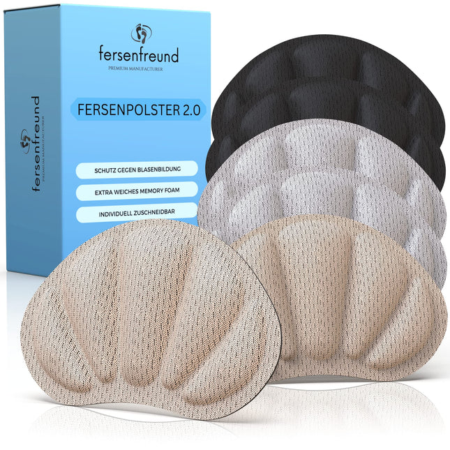 FERSENFREUND© Premium Heel Cushion Shoe Insoles - THE ORIGINAL - Heel Protection Heel Cushion Gel Anti-Slip Insoles for Shoes &amp; Boots that Are Too Big Shoe Filler Heel Protector Pads Against Blisters Set of 6