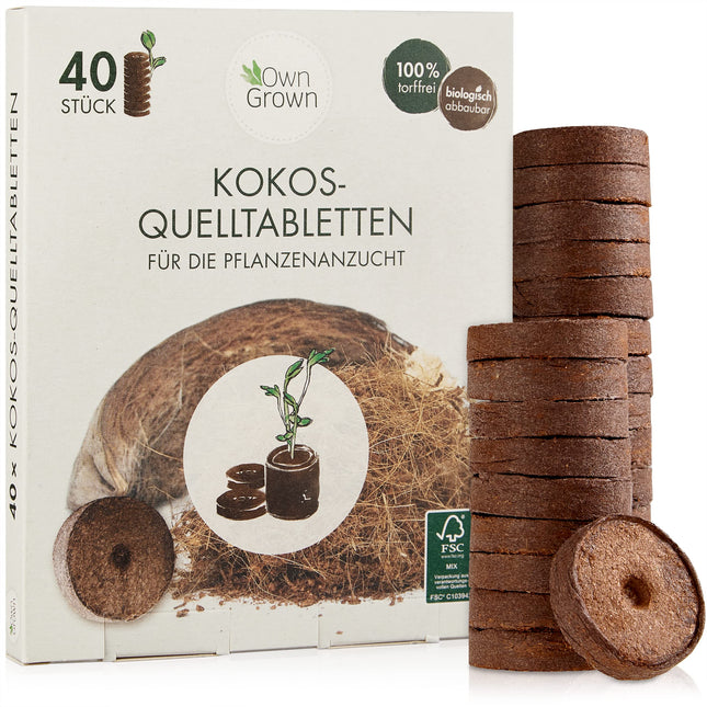 Coconut swelling tablets with nutrients – 40 pieces, pressed coconut soil for plant cultivation without pricking out, peat-free – Growing soil coconut from OwnGrown