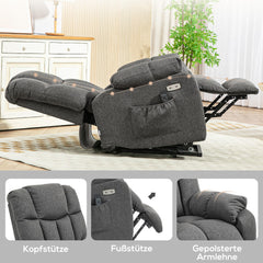 HOMCOM TV Chair with Stand-Up Aid, Electric Adjustable, Recliner Chair with Reclining Function, TV Chair with Remote Control, 2 Side Pockets and Footrest, USB Port, Dark Grey