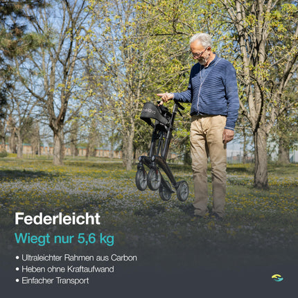 Helavo ultralight carbon rollator – Only 5.6 kg – Lightweight rollator made of carbon fiber – Ergonomic design for upright posture, foldable &amp; maneuverable – Ideal for indoor &amp; outdoor use