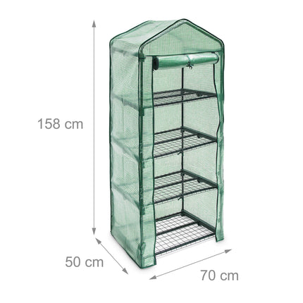 Relaxdays Polytunnel Greenhouse Balcony 158 x 70 x 50 cm HxWxD, 4 Shelves, Patio Grow House Space-Saving, Green