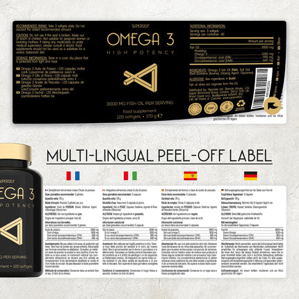 Omega 3 Capsules High Dose 3000mg - Premium Fish Oil 120 Capsules - Triple Action - High DHA &amp; EPA Content - Pure Omega 3 Oil from Sustainable Fishing - Laboratory-Tested Fish Oil Without Additives