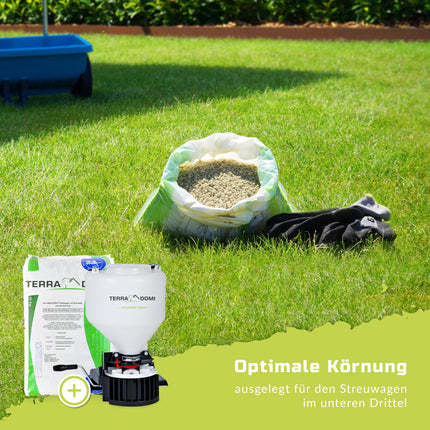 TerraDomi Lawn Fertilizer Spring, Summer &amp; Autumn 25kg NPK 15-15-15 | Fertilizer with long-lasting effect | Displaces moss | For over 1000 m² of lawn | Spreader-suitable fertilizer | Low dust &amp; with extra sulfur