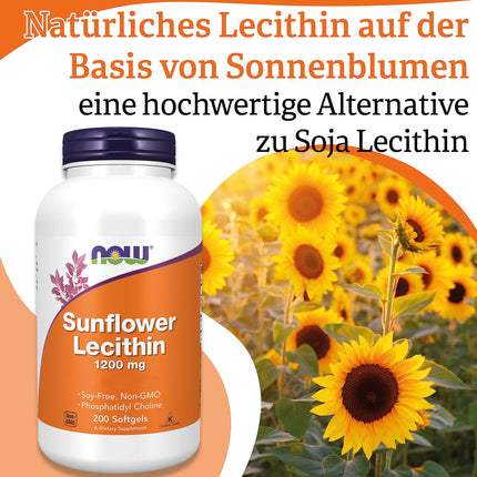 Now Foods, Sunflower Lecithin, 1,200 mg, 200 Softgels, Laboratory Tested, Gluten-Free, Soy-Free