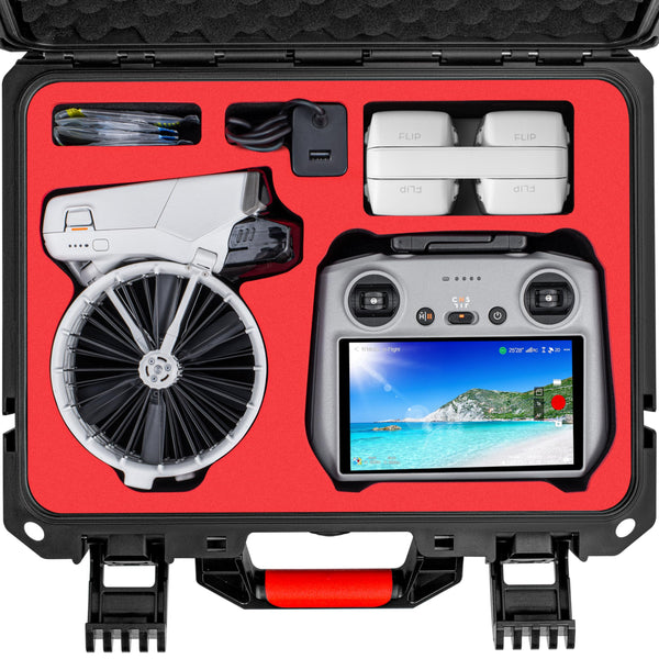 Portable Waterproof Hard Case for DJI Flip Fly More Combo, can hold 7 batteries, RC2/RC-N3 remote control, charging station, 65W charger, FLip drone and other accessories