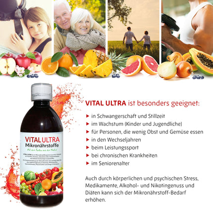 Vital Ultra - 480 ml - Micronutrient concentrate with vitamins, minerals, trace elements, plant substances and omega-3 fatty acids - liquid food made from over 70 ingredients with up to 60 servings