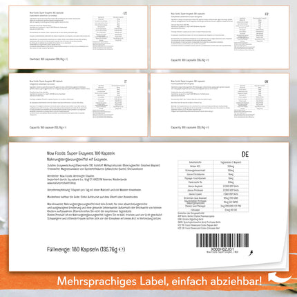 Now Foods, Super Enzymes, 180 Capsules, Laboratory Tested, Enzyme Blend, Gluten-Free, Soy-Free