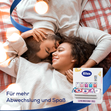 Ritex condom dispenser – condom sample pack of 40, condom dispenser with 5 different Ritex condoms for variety &amp; fun – vegan condoms, dermatologically tested, Made in Germany