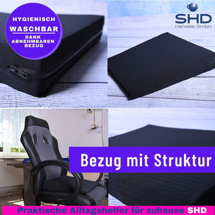 SHD Premium Wedge Cushion Comfortable Seat Cushion - Made in Germany Seat Cushion Office Chair for Relief Seat Wedge Cushion Wheelchair, Office, Car - with Washable Cover, 37x37x7/1 cm Black