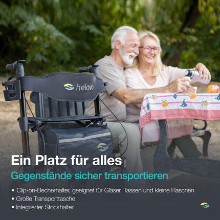 Helavo Rollator with Puncture-Proof Solid Rubber Tires for Outdoors - Foldable Aluminum Outdoor Rollator with Seat - Maximum Mobility &amp; Comfort Outdoors