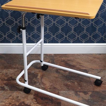 Aidapt overbed table and chair with easy-to-clean laminated tabletop - height and angle adjustable for writing, eating, reading and entertaining with easy-to-move castors with brakes