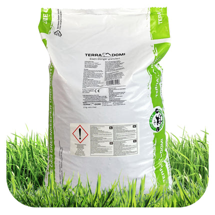 TerraDomi Iron Fertilizer 25kg for approx. 1000m² | Turbo fertilizer tailored to lawns with moss | Granulated, suitable for spreader applications and dust-free