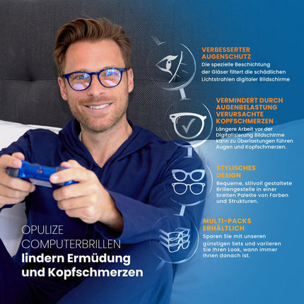 OPULIZE Met Glasses Blue Light Filter Slim Round Frame Spring Hinges Improves Sleep Computer Glasses Gaming Anti-Glare Black Men Women B60-1 +0.00