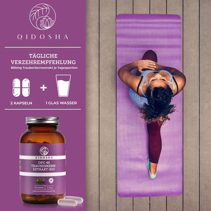 QIDOSHA® Premium OPC Grape Seed Extract High Dose I TEST WINNER 08/2023* I 240 Capsules in a Jar I Grape Seed Extract Capsules High Dose with 60% Pure OPC I Vegan