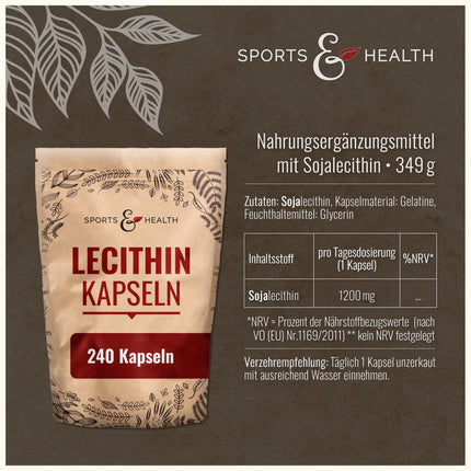 Lecithin Capsules - 240 Softgel Capsules - 1200mg per daily dose - High Dosage - Soy Lecithin, Lecithin, Lecithin
