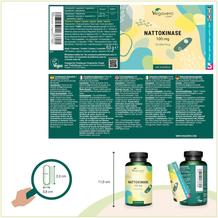 Nattokinase Capsules High Dose | 20,000 FU/g | From Natto – fermented soybeans | 180 Capsules | Laboratory-tested | Vegan – no additives | German production Vegavero®