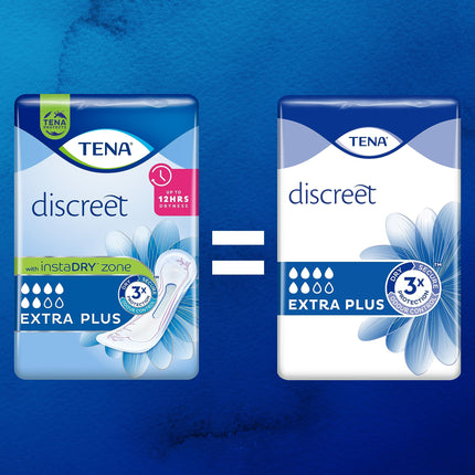 TENA Discreet Extra Plus - 96 pads in a monthly pack (6 x 16 pads), individually wrapped - feminine sanitary pads - for moderate bladder weakness and incontinence