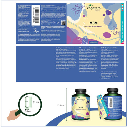 MSM Capsules Vegavero® | 365 Capsules | 2000 mg Pure Methylsulfonylmethane | High Dosage | Vegan &amp; No Additives