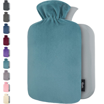Hot Water Bottle with Cover – Soft Premium Fleece Cover – 1.8l Large Hot Water Bottle, Hot Water Bottle for Children, Hot Water Bottle for Adults – Green Blue