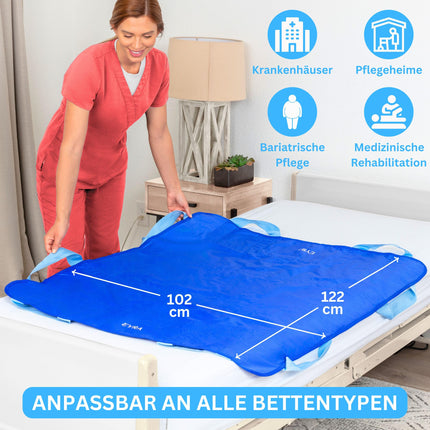 EYRA Transfer Board for Patient Hoists - 122x102cm Patient Transfer Board with 8 Handles for Elderly &amp; Bedridden Patients - Reusable &amp; Washable Gliding Sheet and Gliding Sheet for Bed Transfer