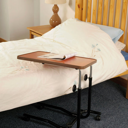 Bed and chair table with wheels