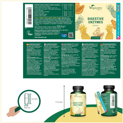 Enzyme Complex | Bromelain - Papain - Amylase - Lipase - Cellulase | Enteric-coated DRCaps® | Natural digestive enzymes | Laboratory-tested | No additives | German production Vegavero®