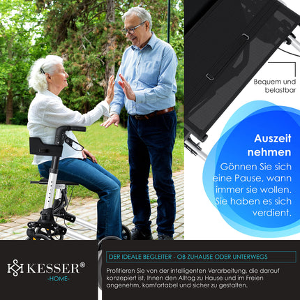 KESSER Rollator Aluminium Set, lightweight travel rollator with full equipment, 3-way foldable for trunk, travel and flight, height adjustable, belt, cane holder, walking frame, walking aid