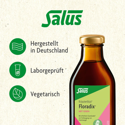 Salus Herbal Blood Floradix with Iron - 1 x 500 ml - Special herbal tonic with organically bound iron, fruit juices and medicinal herbs - For full iron stores instead of iron deficiency
