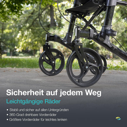Helavo Foldable Arthritis Rollator with Padded Forearm Supports - Lightweight Aluminum Stand Up Walker with Soft Armrests and Seat