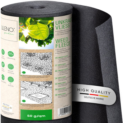 LILENO HOME Weed Control Fleece Garden Fleece Against Weeds 50m² [50 g/m²] - Garden Weed Control Film Water-Permeable - Tear-Resistant Weed Control Fleece - Weed Control Fleece UV-Resistant [1m x 50m]