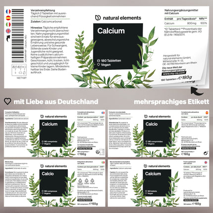 Calcium tablets – 800 mg calcium from calcium carbonate per daily dose – 180 tablets for 3 months – vegan, high-dose, without unwanted additives – produced in Germany &amp; laboratory-tested