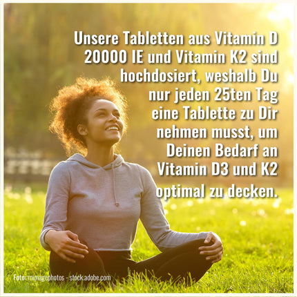 Vitamin D3 K2 Tablets - 200 Tablets - Vitamin D High Dose 20000 IU + 200µg Vitamin K2-Mk7 - D3 K2 Depot - Vegetarian - Vitamin D3 K2 High Dose