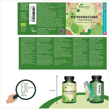 Horse Chestnut Extract Vegavero® | 100% Organic | 800 mg Extract with Vine Leaves &amp; Acerola Vitamin C | Price-Performance Winner 2024* | Aescin &amp; Polyphenols | 120 Vein Capsules | Vegan &amp; No Additives