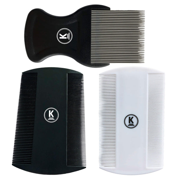 K-Pro lice comb, dust and flea comb, 3 sets made of metal and plastic, nit comb, fine