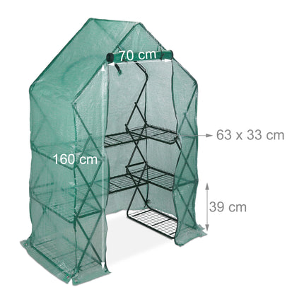 Relaxdays walk-in greenhouse, balcony &amp; garden, foldable cultivation rack, cold frame with shelf, HBT 195x138x72cm, green